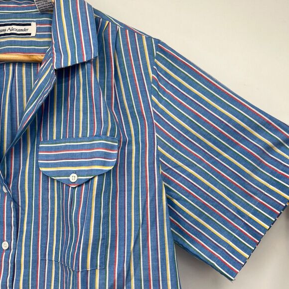 Vtg. Dana Alexander Button up Blouse Women's 16 Stripped Blue Short Sleeve - Picture 5 of 7
